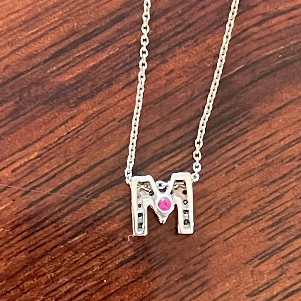 18K White Gold Diamond Initial “M” Necklace - Picture 4 of 7